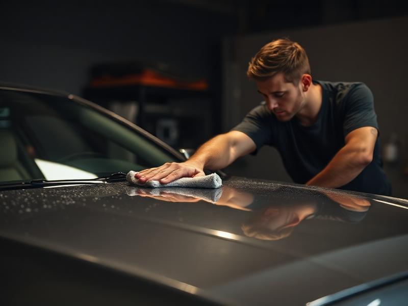 Iniciante fazendo estética automotiva na garagem de casa